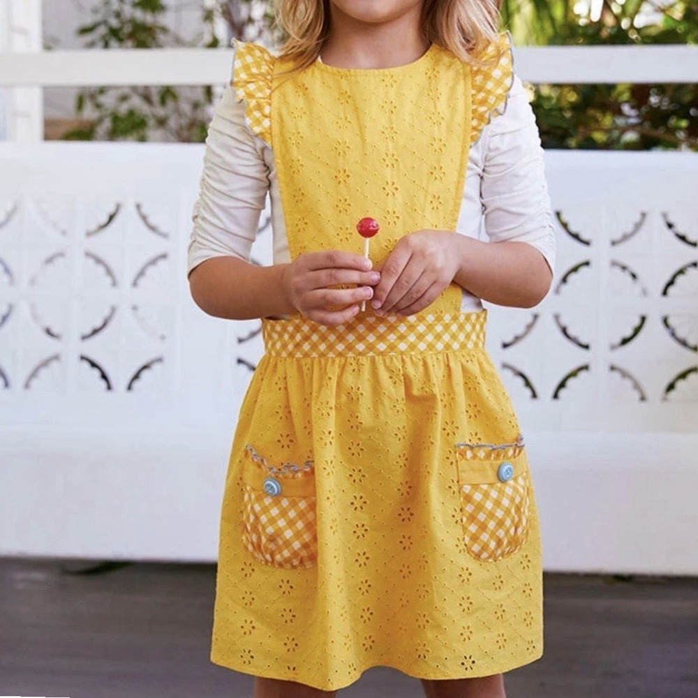 Matilda Jane Dress Yellow Eyelet Brilliant Daydream Sunshine Pinafore Girls 12